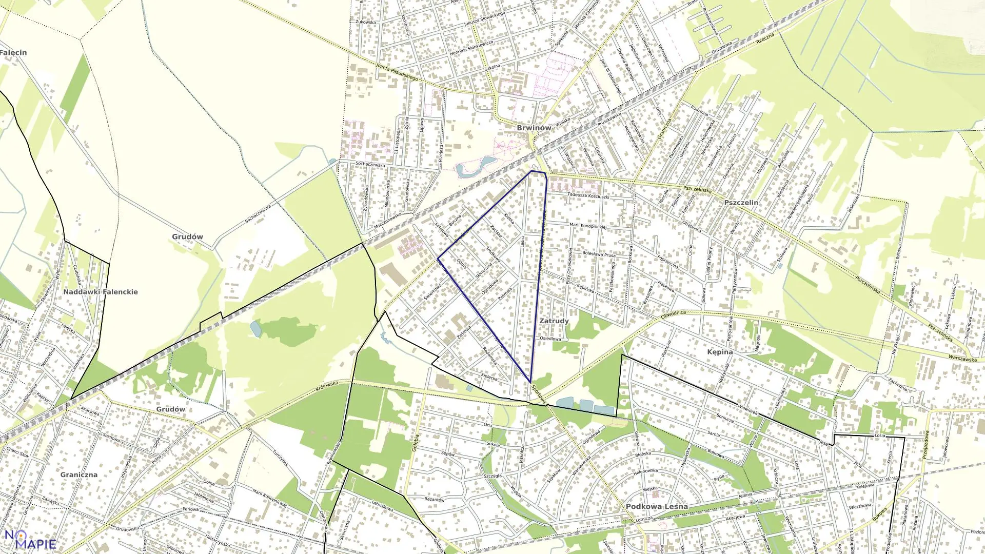 Mapa obrębu 14 w gminie Brwinów