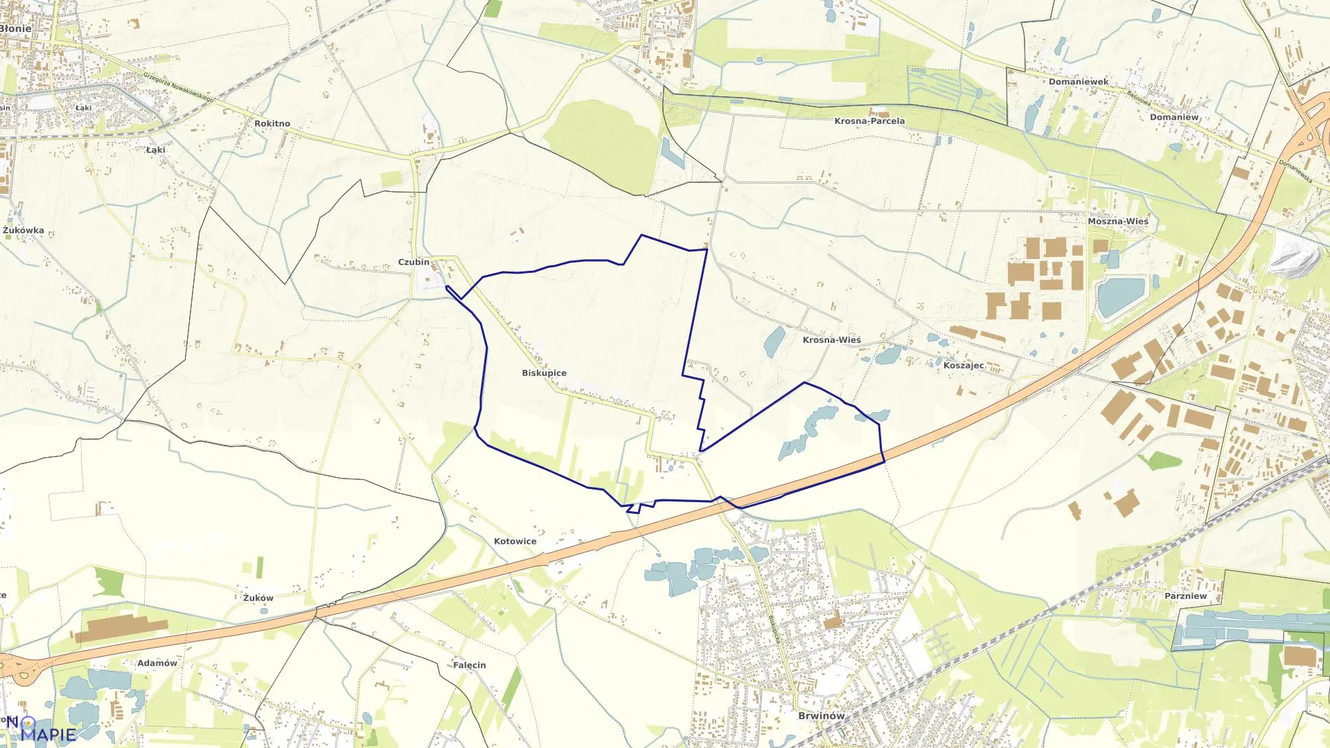 Mapa obrębu BISKUPICE w gminie Brwinów