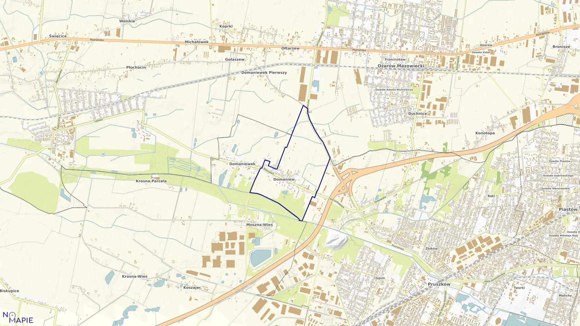 Mapa obrębu DOMANIEW w gminie Brwinów