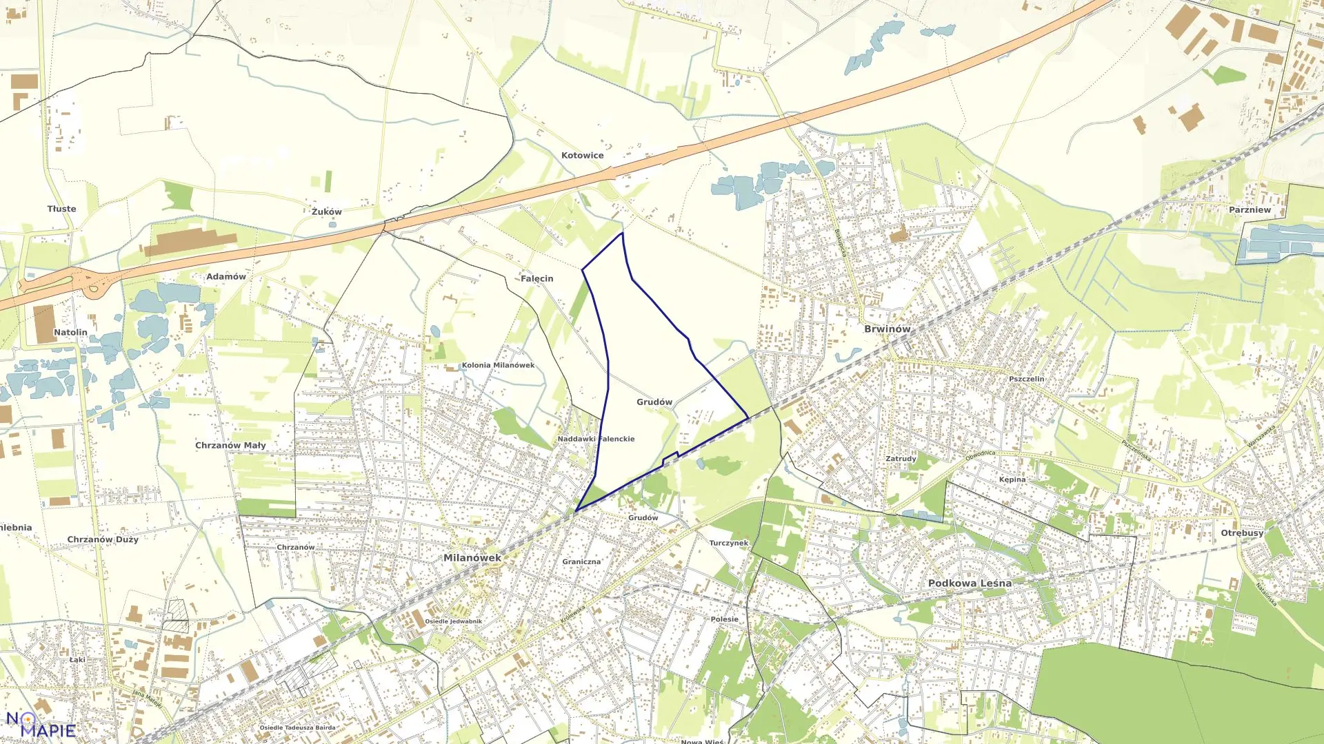 Mapa obrębu GRUDÓW w gminie Brwinów